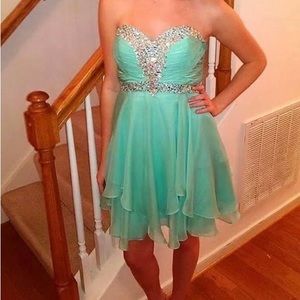 Teal flowy dress with jeweled accents